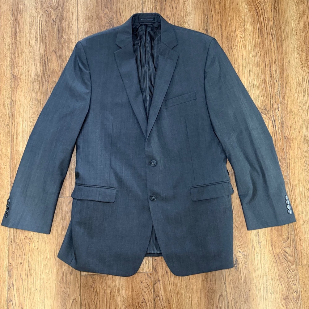 Calvin Klein Mens 42L Slim Fit 100% Wool Suit Jacket Blazer Charcoal Gray